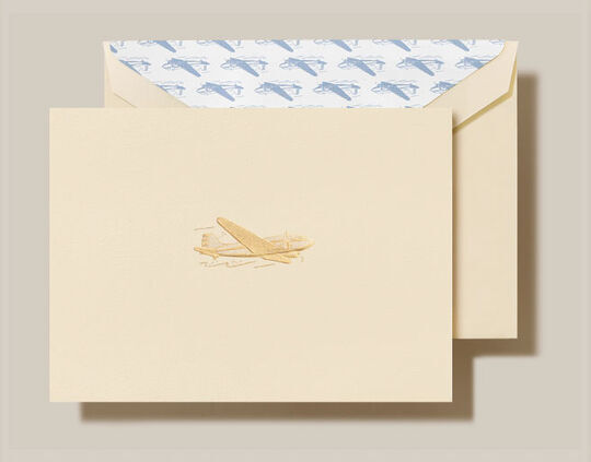 Vintage Airplane Boxed Flat Note Cards - Hand Engraved
