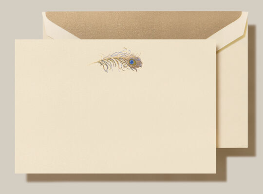 Peacock Feather Boxed Note Cards - Hand Engraved