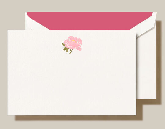Peony Boxed Flat Note Cards - Hand Engraved