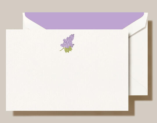 Lilac Boxed Flat Note Cards - Hand Engraved