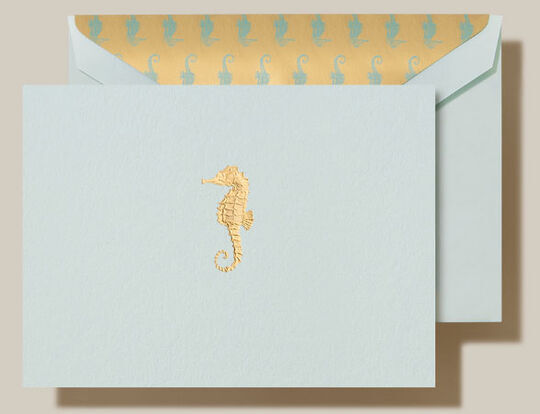 Seahorse Boxed Folded Note Cards - Hand Engraved