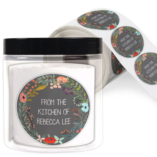 Charcoal Vine Wreath Kitchen Round Stickers in a Jar