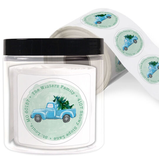 Blue Truck Round Address Labels