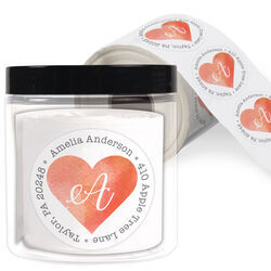 Watercolor Heart Round Address Labels in a Jar