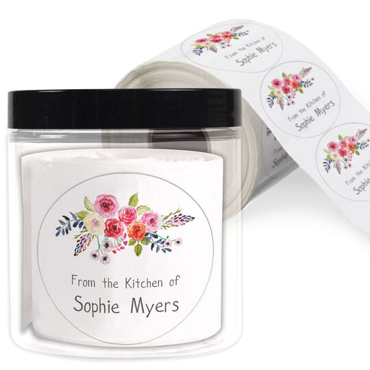 White Floral Bunch Kitchen Round Stickers in a Jar