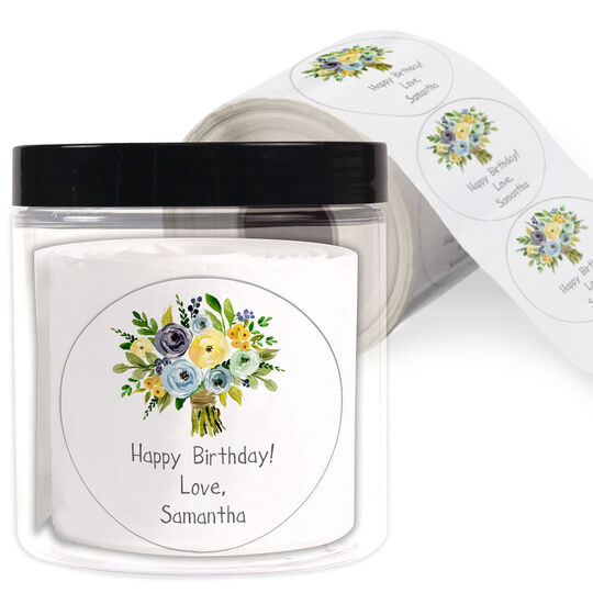 Yellow and Blue Bouquet Gift Stickers in a Jar