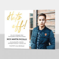 Gold Foil Hats Off Photo Invitations
