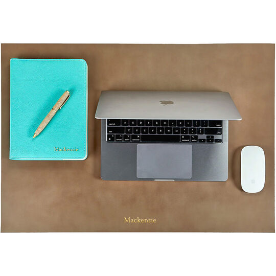 Personalized Two-Sided Leather Desk Blotter - Taupe & Natural