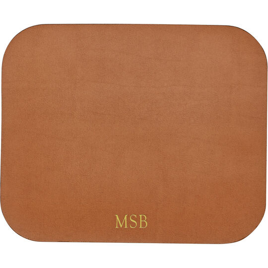 Personalized Two-Sided Leather Mouse Pad - Navy & Tan