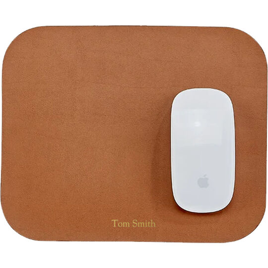 Personalized Two-Sided Leather Mouse Pad - Navy & Tan