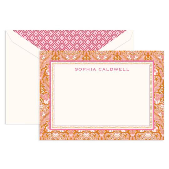 Orange Damask Flat Note Cards