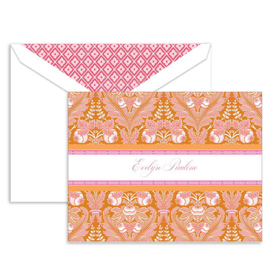 Orange Damask Folded Note Cards