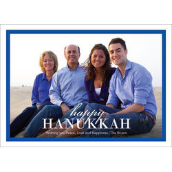 White with Navy Border Hanukkah Photo Cards