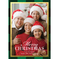 Christmas Plaid Faux Gold Border Photo Cards