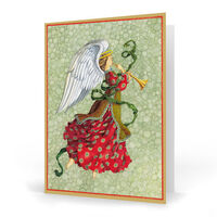 Angel in Red Dress and Trumpet Folded Holiday Cards