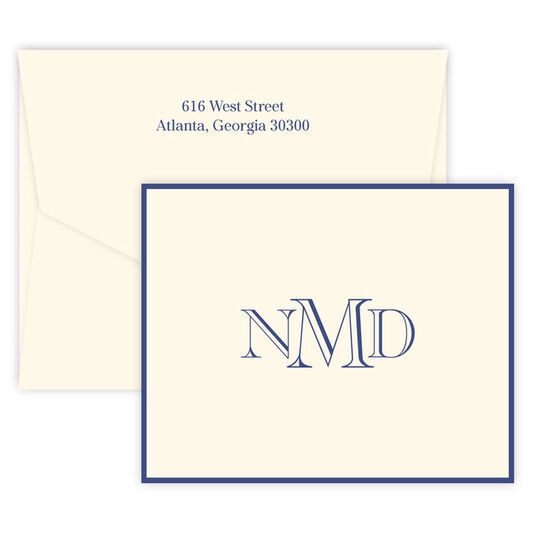 Richmond Monogram Border Folded Note Cards - Raised Ink