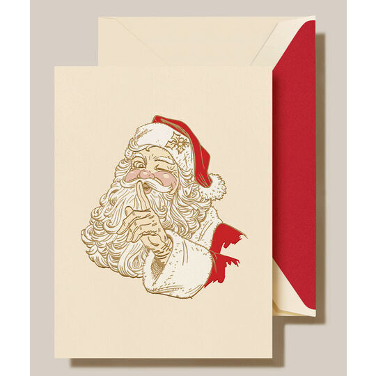 Santa Claus Wink Folded Holiday Cards - Raised Ink