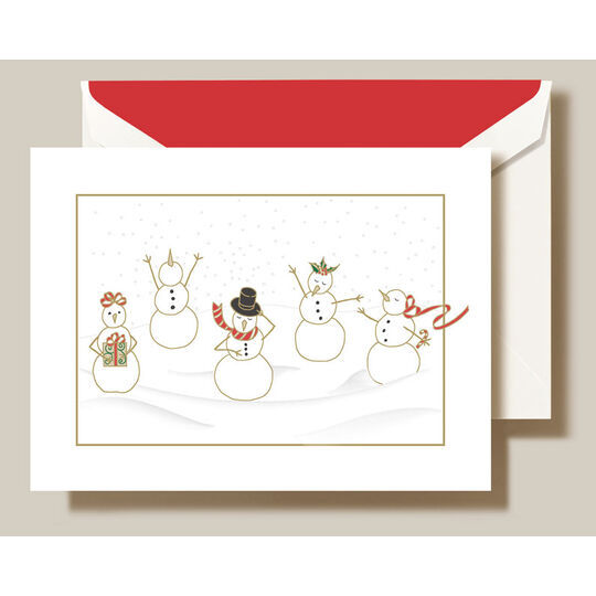 Cheery Snowmen Folded Holiday Cards - Raised Ink