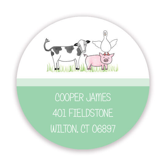 Barnyard Bunch Round Address Labels