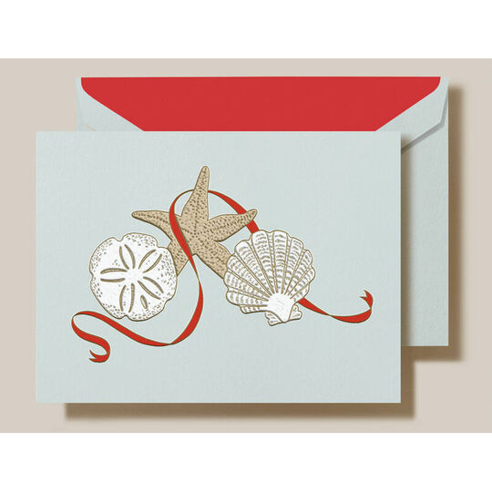 Elegant Seashells Folded Holiday Cards - Raised Ink