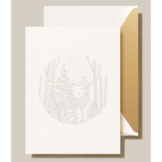 Birch Forest Reindeer Folded Holiday Cards - Raised Ink