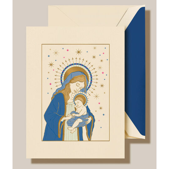 Mother and Child Folded Holiday Cards - Raised Ink