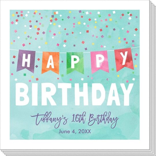 Watercolor Happy Birthday Banner Napkins
