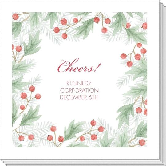 Watercolor Holiday Greenery Napkins