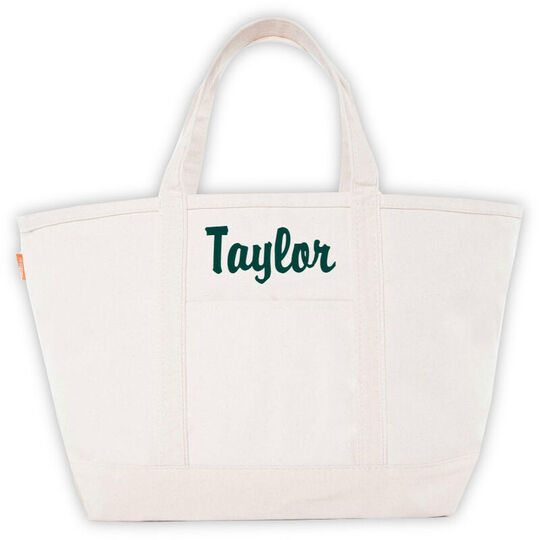 Medium Canvas Monogrammed Boat Tote Bag w Zipper - The White Invite