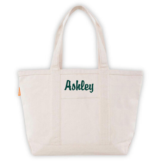 Personalized Medium Natural Trimmed Boat Tote