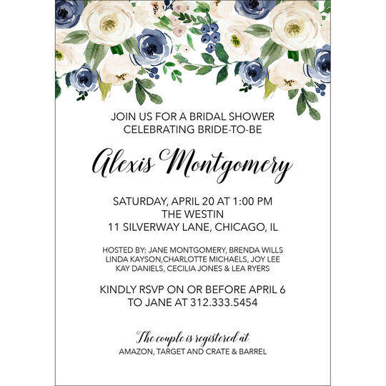 Blue and Ivory Roses Invitations