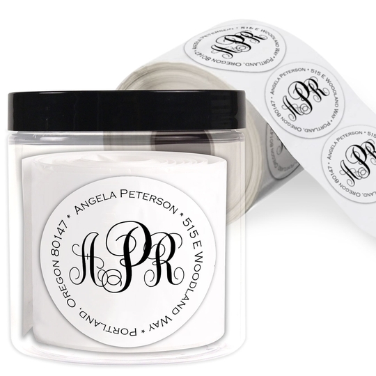 Script Monogram Round Address Labels in a Jar