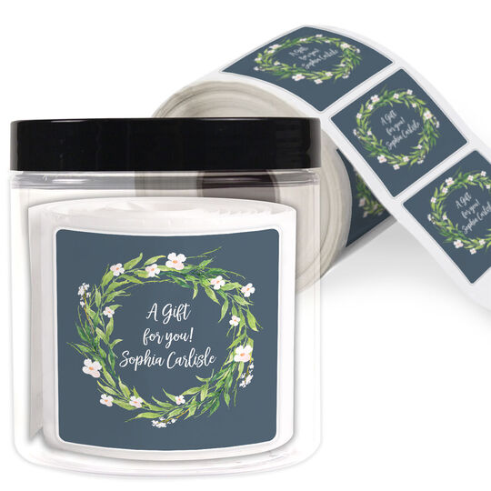 Spring Wreath Square Gift Stickers in a Jar