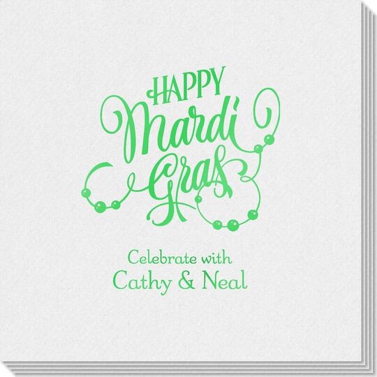 Happy Mardi Gras Beads Linen Like Napkins