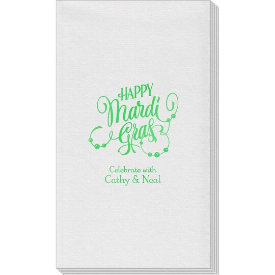 Happy Mardi Gras Beads Linen Like Guest Towels