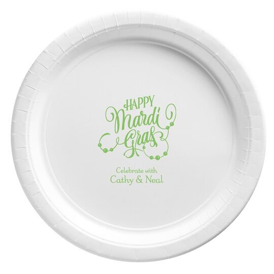 Happy Mardi Gras Beads Paper Plates