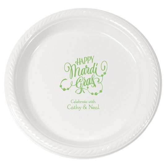 Happy Mardi Gras Beads Plastic Plates