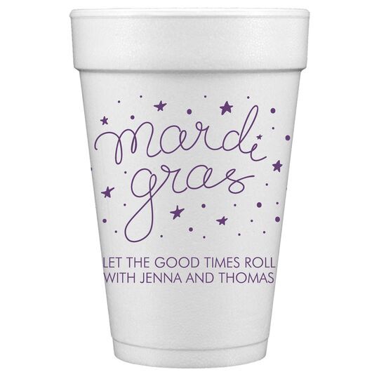 Mardi Gras Stars Styrofoam Cups