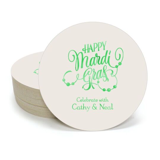Happy Mardi Gras Beads Round Coasters