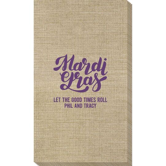 Bold Script Mardi Gras Bamboo Luxe Guest Towels