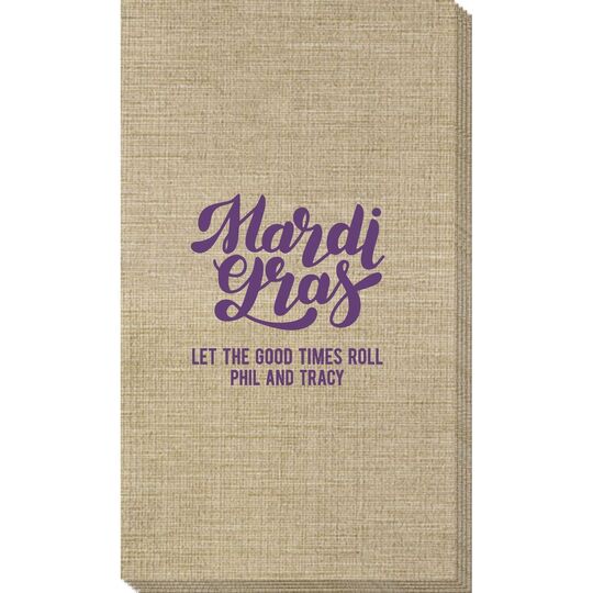Bold Script Mardi Gras Bamboo Luxe Guest Towels