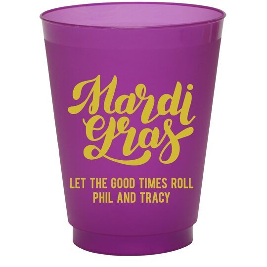 Bold Script Mardi Gras Colored Shatterproof Cups