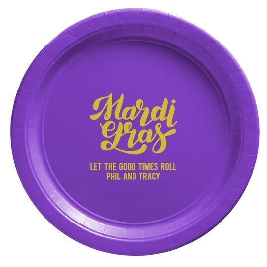 Bold Script Mardi Gras Paper Plates