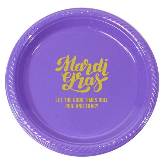 Bold Script Mardi Gras Plastic Plates