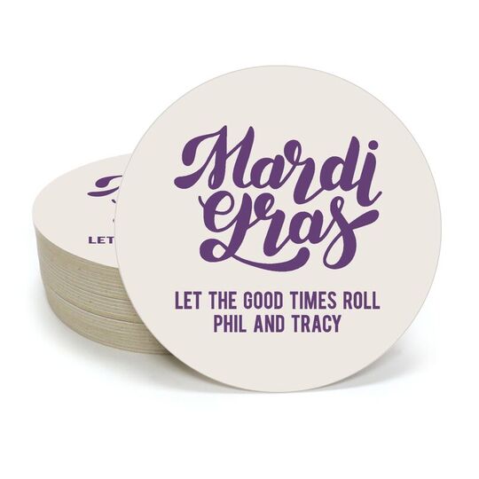Bold Script Mardi Gras Round Coasters