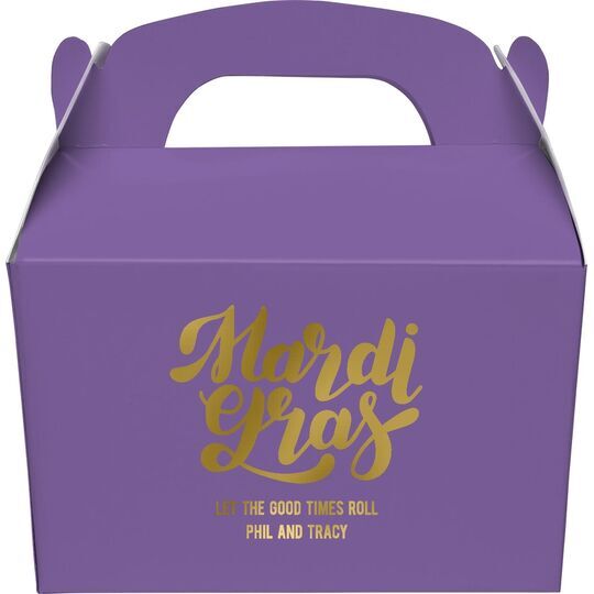 Bold Script Mardi Gras Gable Favor Boxes