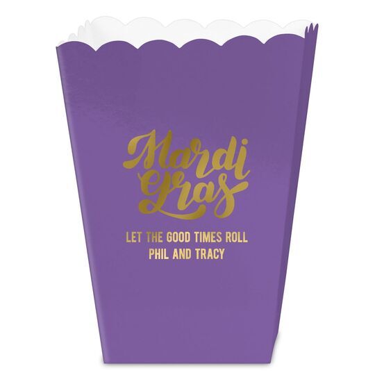 Bold Script Mardi Gras Mini Popcorn Boxes