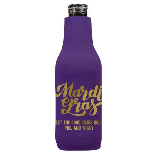 Bold Script Mardi Gras Bottle Huggers