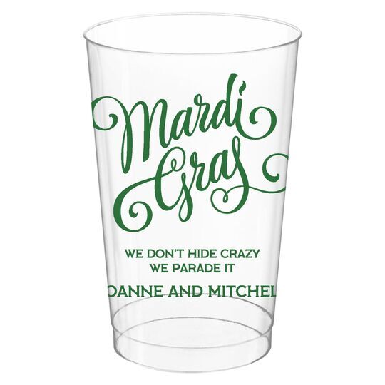 Mardi Gras Script Clear Plastic Cups