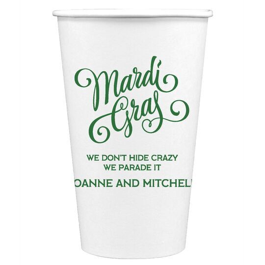 Mardi Gras Script Paper Coffee Cups